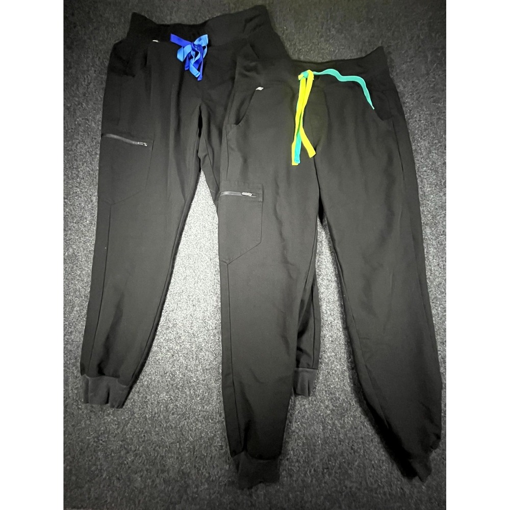 FIGS Technical Scrub Pants Womens Small Black Tapered Leg Drawstring Lot of 2